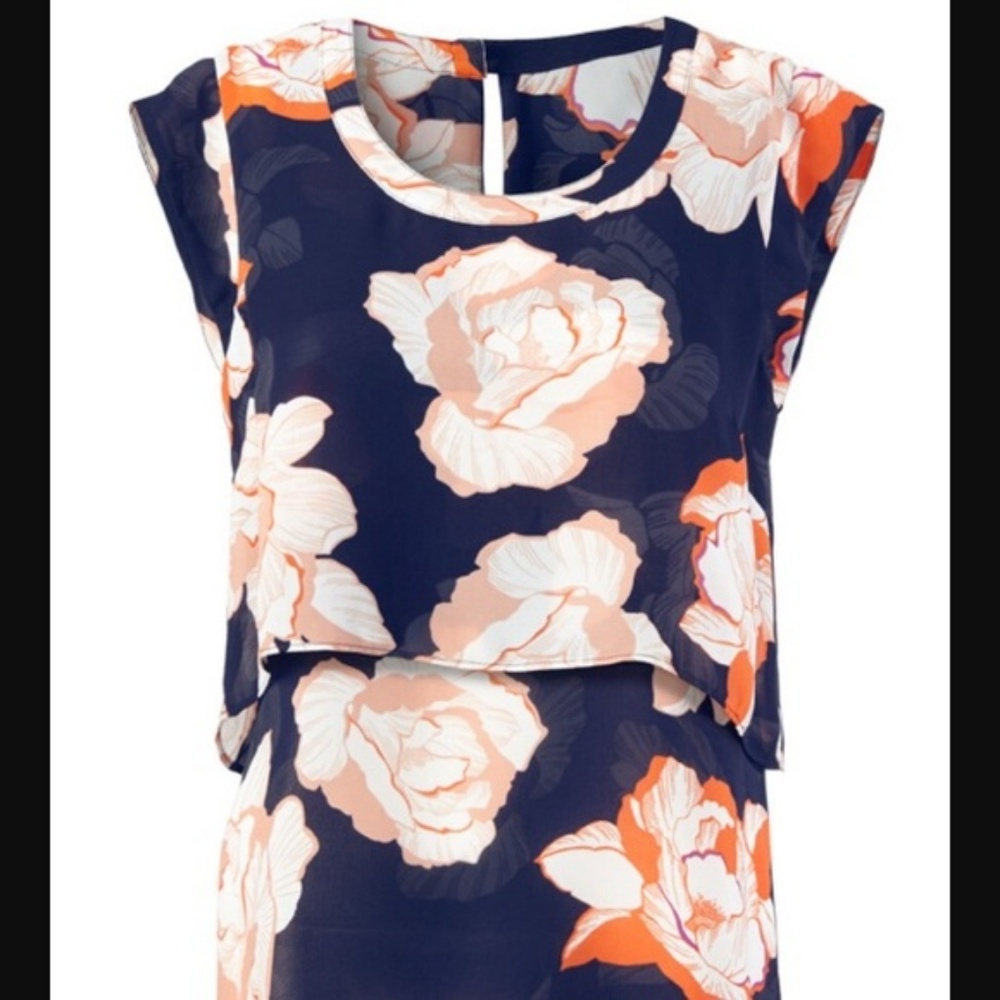 CAbi Blue and Pink Blossom Top Size Medium